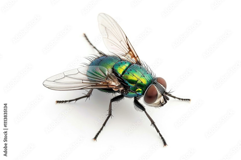 Diagonal view of glittering Green Bottle Fly isolated on white background Diagonal view of glittering Green Bottle Fly isolated on white background