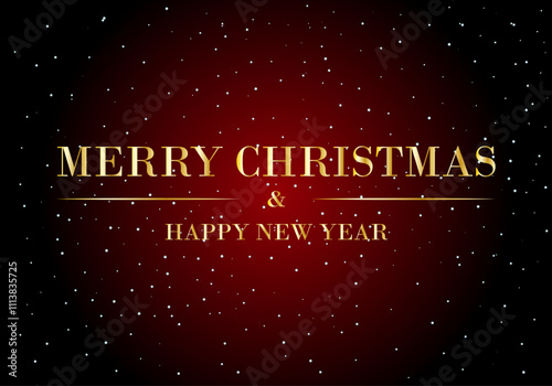 Felicitación navideña o Xmas. con texto dorado sobre fondo degradado radial en rojo y negro. Tarjeta navideña