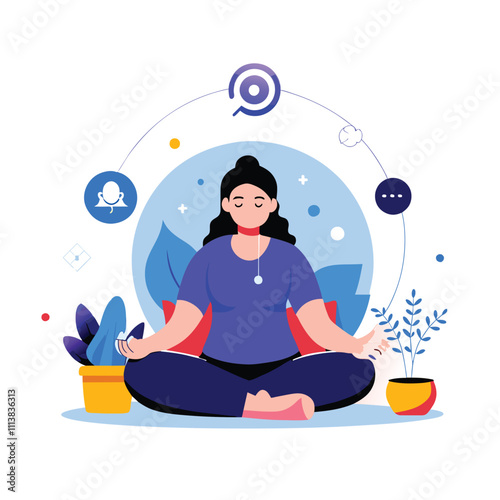 Woman meditating promoting inner peace and well being