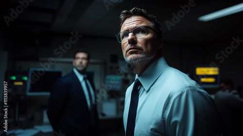 businessman in front of a mirror in office