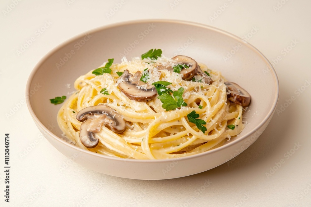 Delicious Creamy Mushroom Pasta Dish with Parmesan Garnish