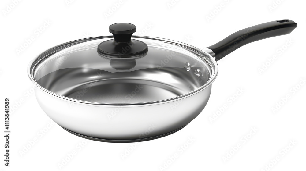 High-Quality 3D Render of Stainless Steel Pan with Glass Lid for Culinary Use High-Quality 3D Render of Stainless Steel Pan with Glass Lid for Culinary Use