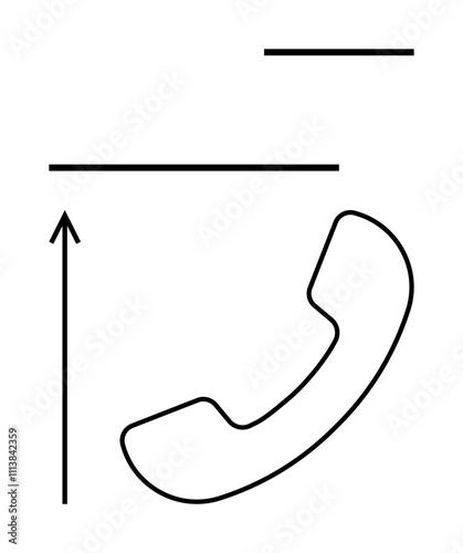 Handset with upward arrow and lines. Ideal for communication, contact, networking, outreach, connection, direction, growth Line metaphor