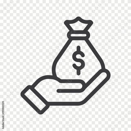 money bag on hand line icon