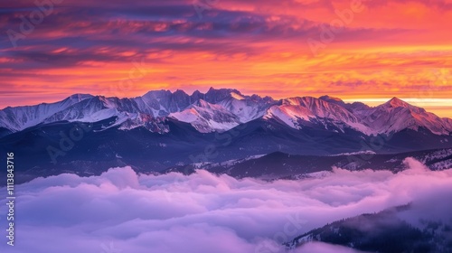 Breathtaking Sunrise Over Majestic Mountain Peaks and Clouds