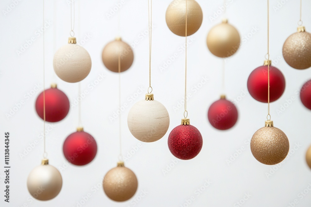Christmas balls hung in red and gold, some in focus and some not. Christmas balls hung in red and gold, some in focus and some not.