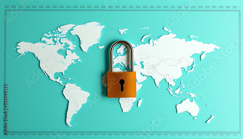 World Map with Lock, Geo-blocking in E-commerce concept photo
