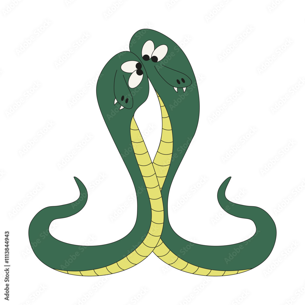 Fototapeta premium Snake in love. Love couple of symbol 2025 Chinese New Year isolated white background. Simple flat style Snakes. Minimal vector illustration can used clothes fabric decor t-shirt print template design.