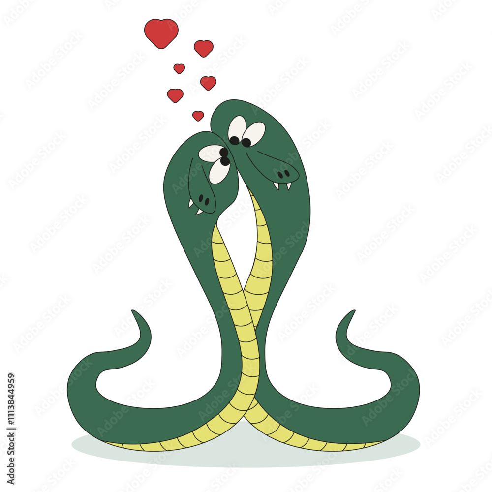 Fototapeta premium Lovesick vector Snake isolated white background. Flat style illustration with symbol 2025 Chinese New Year. Love concept. Template design Valentine's Day clip art. Cute Valentine postcard card poster.