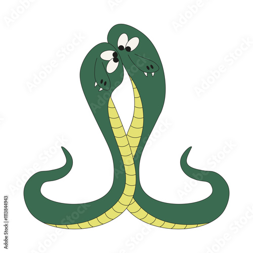 Snake in love. Love couple of symbol 2025 Chinese New Year isolated white background. Simple flat style Snakes. Minimal vector illustration can used clothes fabric decor t-shirt print template design.
