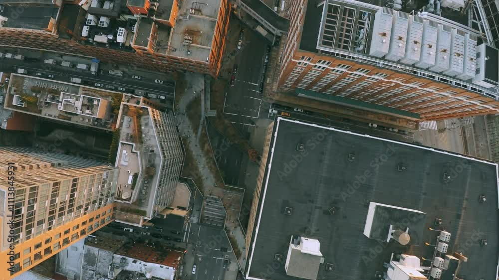 Aerial shot of the streets of Manhattan in New York at sunset Aerial shot of the streets of Manhattan in New York at sunset