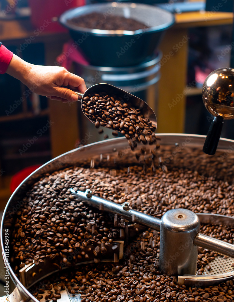 Coffee roasting process. Coffee beans