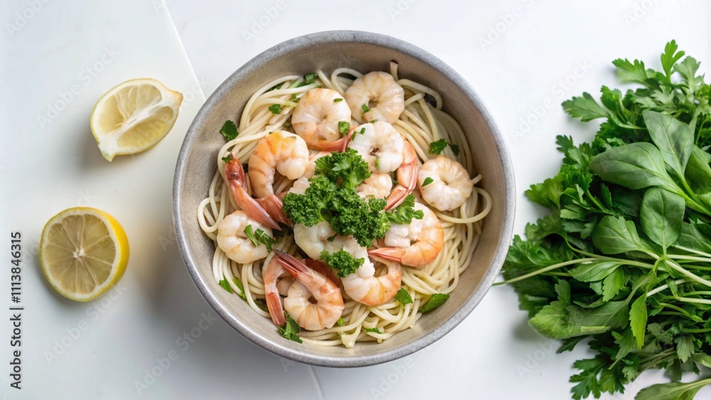 Shrimp Scampi with Spaghetti and Parsley Garnish Shrimp Scampi with Spaghetti and Parsley Garnish