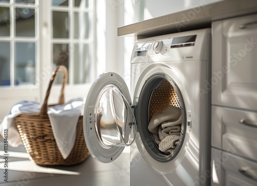 White Washing Machine in Kitchen