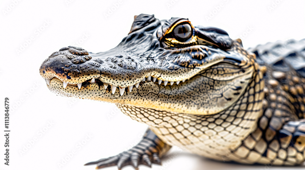 Fototapeta premium Portrait of an Alligator: Close-up, isolated on a white background.