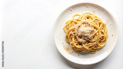 A Plate of Spaghetti with a Toasted Breadcrumb Topping