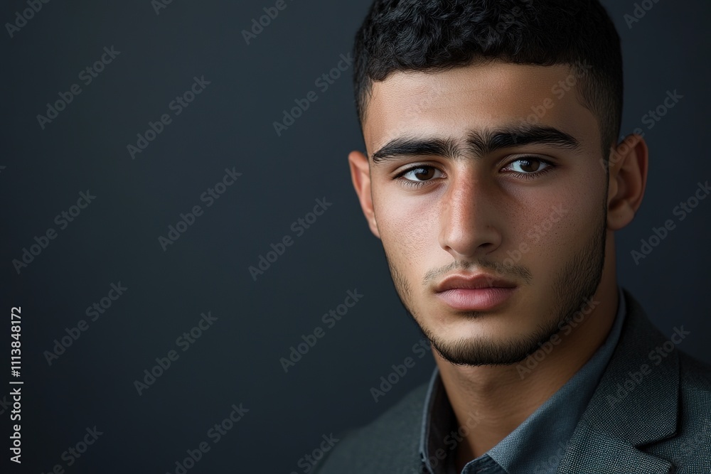 Intense young man with dark eyes and sharp features Intense young man with dark eyes and sharp features
