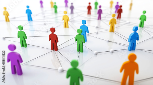 Colorful peoples figures symbolising a interconnected figures representing diversity, teamwork, and communication within a modern and organized network system