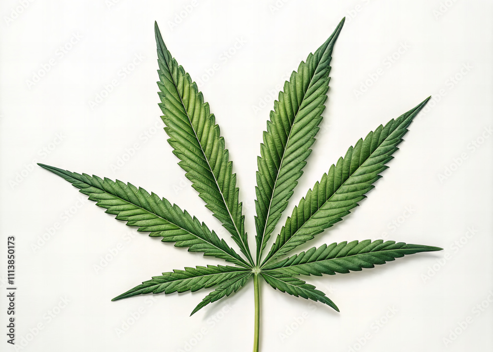 Green cannabis leaf on white background
Green cannabis leaf on white background