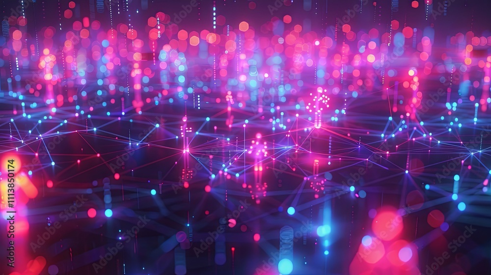 Abstract Network Visualization: Pink and Blue Nodes Connected by Lines Abstract Network Visualization: Pink and Blue Nodes Connected by Lines