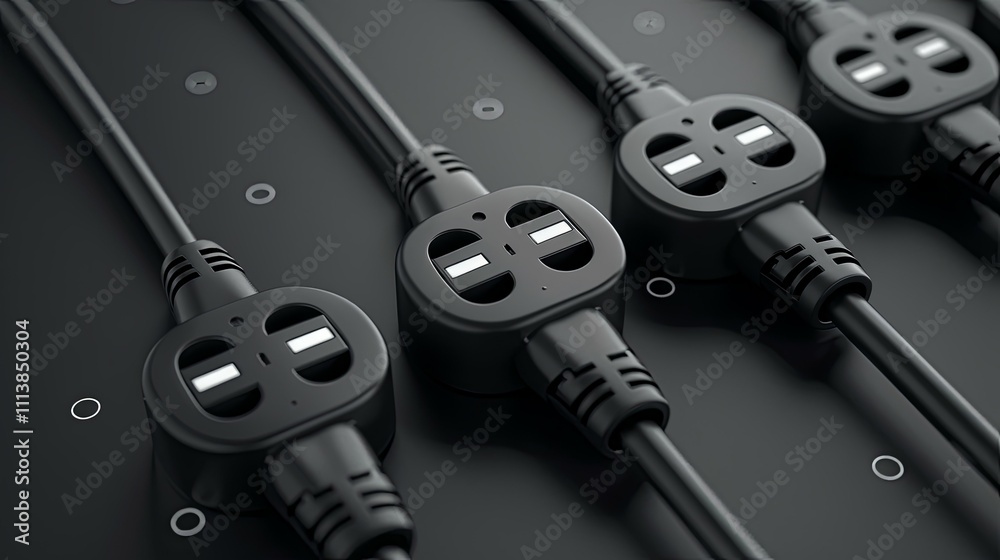 Sleek Black Dual USB Charging Adapters with Cables on Dark Surface Sleek Black Dual USB Charging Adapters with Cables on Dark Surface
