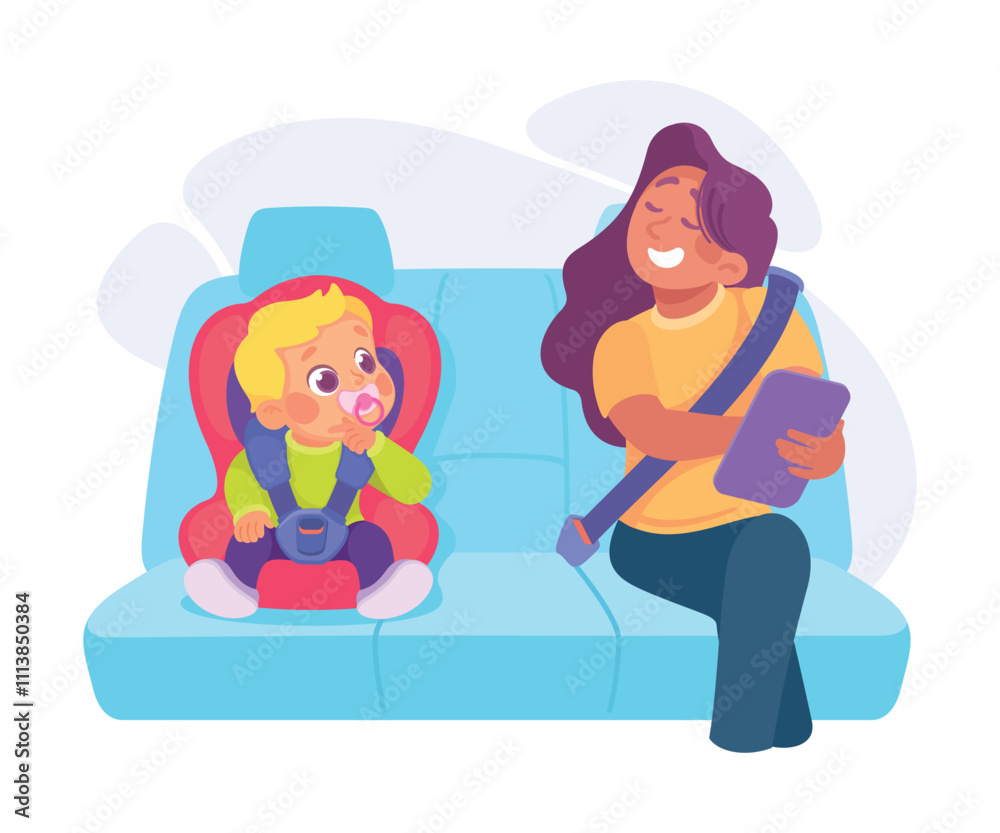 Little Boy on Seat with Safety Belt Vector Illustration Little Boy on Seat with Safety Belt Vector Illustration