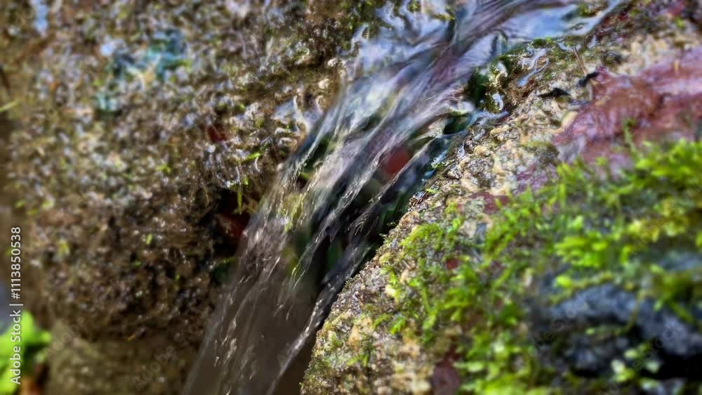 close-up view of a source of drinking water coming from the rocks in the mountains close-up view of a source of drinking water coming from the rocks in the mountains