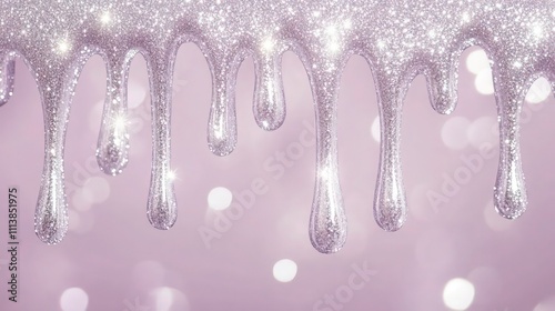 a soft lavender background embellished with flowing silver glitter drips that create an elegant texture. Bright white sparkles throughout enhance the luxurious feel.