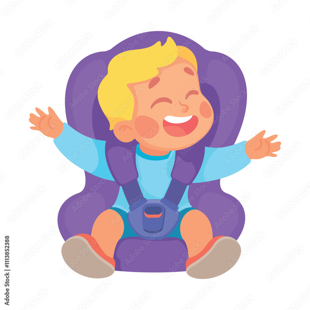 Little Boy on Seat with Safety Belt Vector Illustration Little Boy on Seat with Safety Belt Vector Illustration
