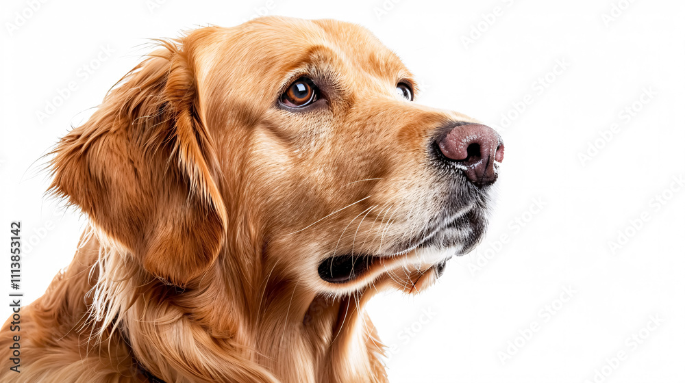 Portrait of a Dog: Close-up, isolated on a white background.