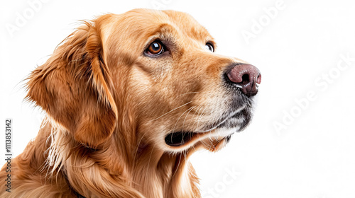 Portrait of a Dog: Close-up, isolated on a white background. photo