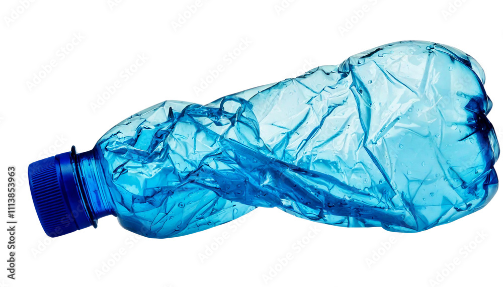 Fototapeta premium Crumpled Blue Plastic Bottle on White Background