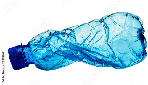 Crumpled Blue Plastic Bottle on White Background