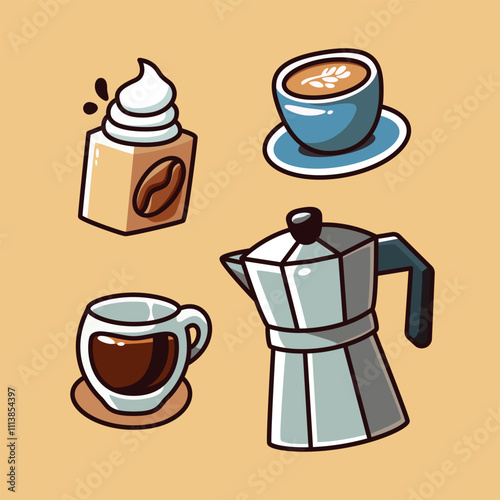 Coffee Maker and Beverage Icon Set in Modern Style