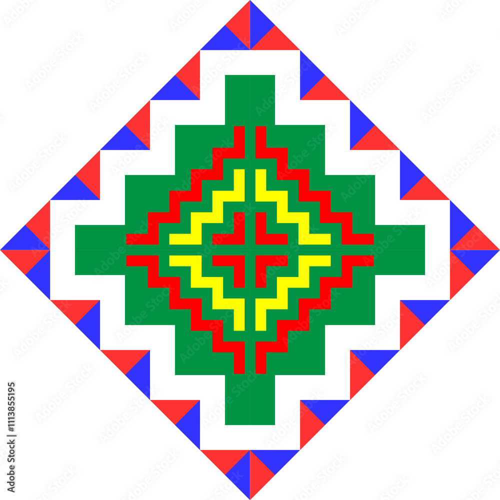 Fototapeta premium Hmong ethnic fabric pattern designed in the style of white Hmong, green and red.