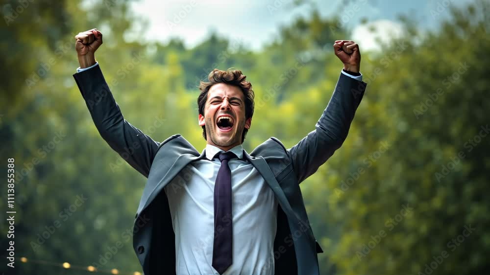 Isolated Handsome Businessman Celebrating Cheering Success Standing Outdoor Isolated Handsome Businessman Celebrating Cheering Success Standing Outdoor