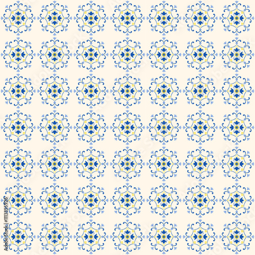Mediterranean design tile vector seamless pattern. Greek ornament. Ceramic motif, patchwork, mosaic