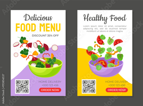 Salad Bowl Delicious Food Menu Banner Design Vector Template