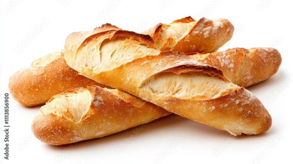 Freshly baked baguettes with a golden crust are artfully arranged on a table, capturing the essence of rustic culinary delights and artisanal craftsmanship. Freshly baked baguettes with a golden crust are artfully arranged on a table, capturing the essence of rustic culinary delights and artisanal craftsmanship.