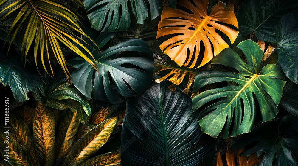 Close-up of tropical leaves in a variety of colors. Close-up of tropical leaves in a variety of colors.