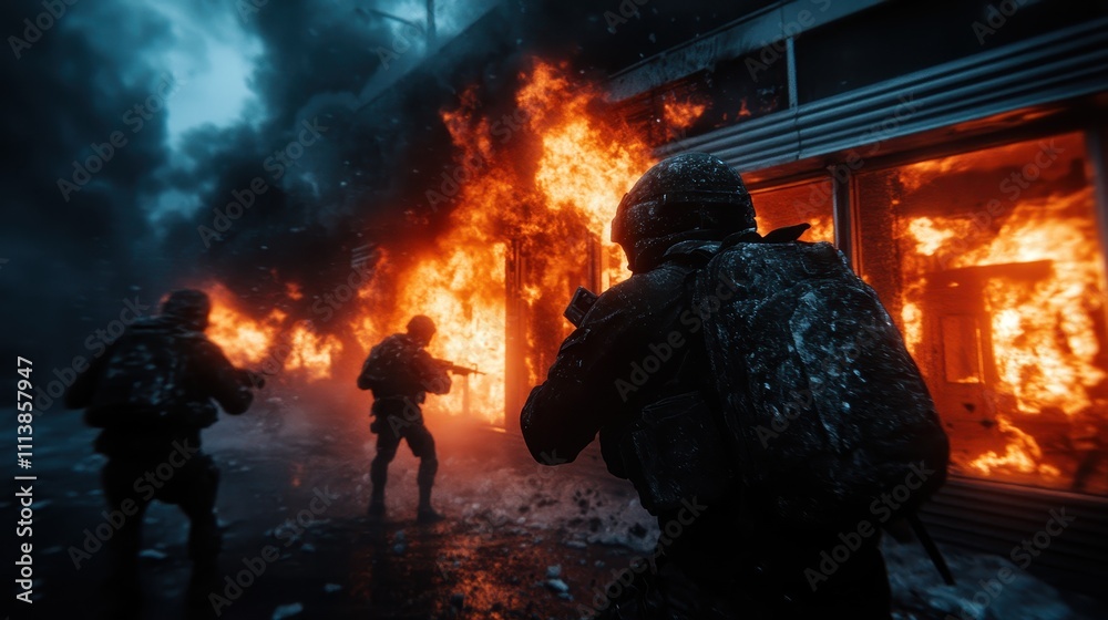 Firefighters courageously battle an intense fire in an urban environment, showcasing teamwork and bravery amid harsh conditions and unpredictable chaos at night. Firefighters courageously battle an intense fire in an urban environment, showcasing teamwork and bravery amid harsh conditions and unpredictable chaos at night.