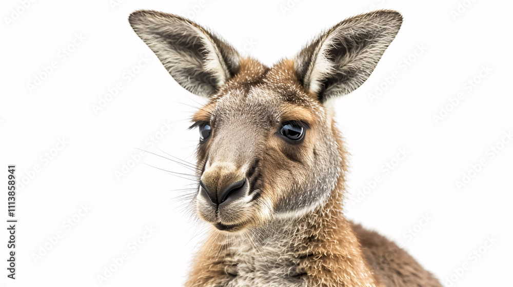 Fototapeta premium Portrait of a Kangaroo: Close-up, isolated on a white background.
