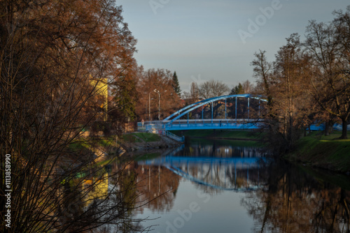 Malse river in autumn cold morning with color sunrise photo