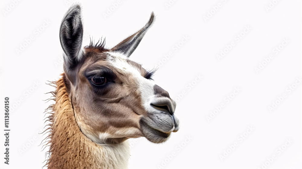 Obraz premium Portrait of a Llama: Close-up, isolated on a white background.
