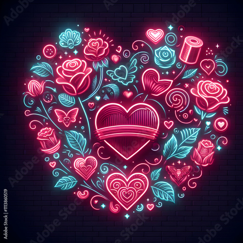 Valentines Day Background Retro Neon