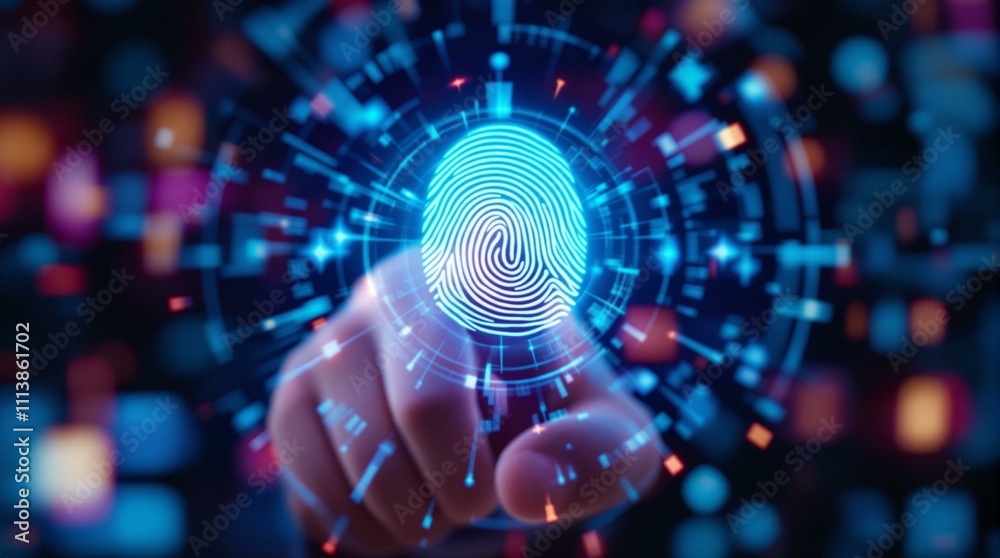 Fototapeta premium Digital Fingerprint Recognition with Futuristic Interface