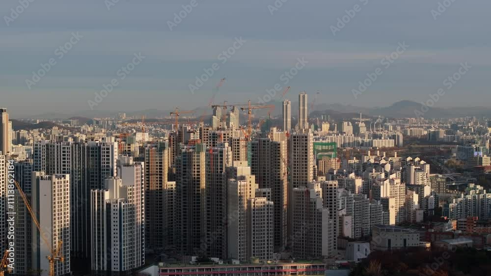 Aerial View of Large Apartment Complex Construction Site in South Korea, 경기도 광명시 재개발 재건축