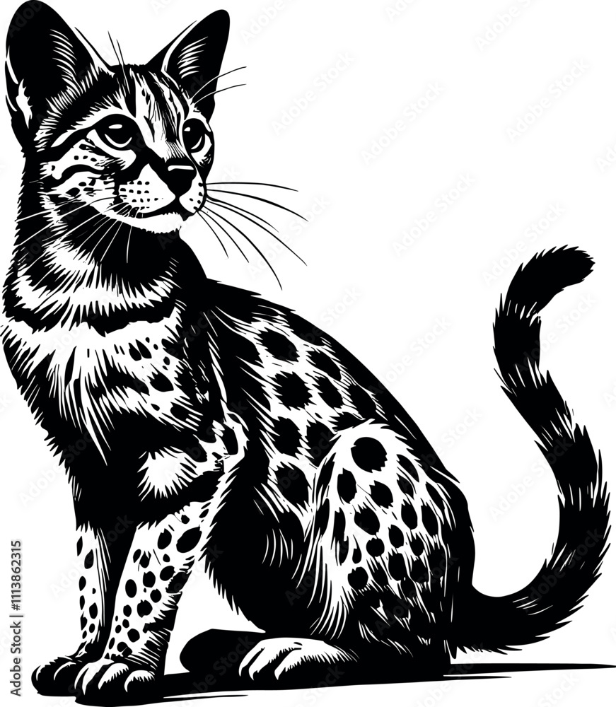 Obraz premium Savannah Cat Silhouette - Black Vector Cricut Design for T-Shirt Printing