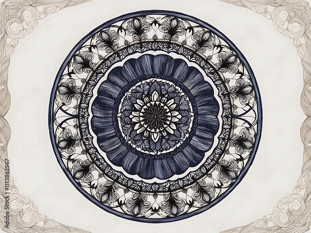 Intricate Mandala Design Circular Artwork Featuring Floral Patterns