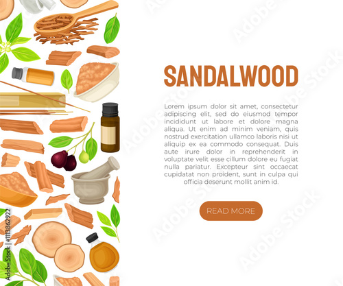 Sandalwood Banner Design with Fragrant Sticks and Essential Oil Vector Template